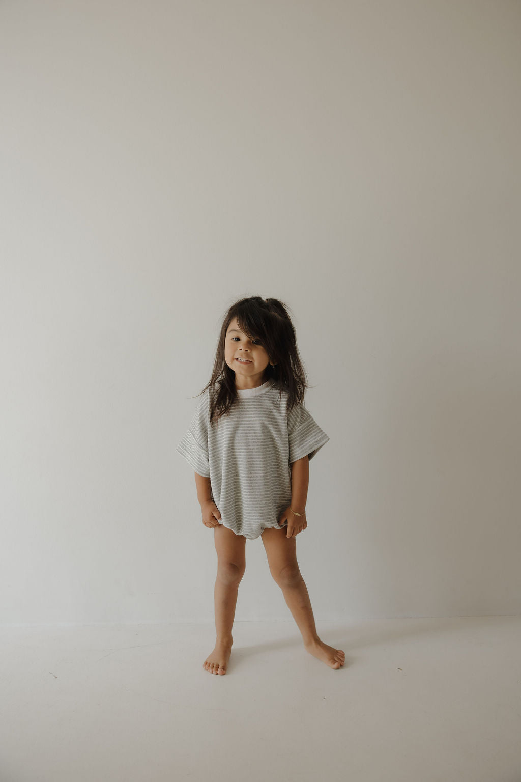 Terry T-Shirt Romper | Grey Stripe