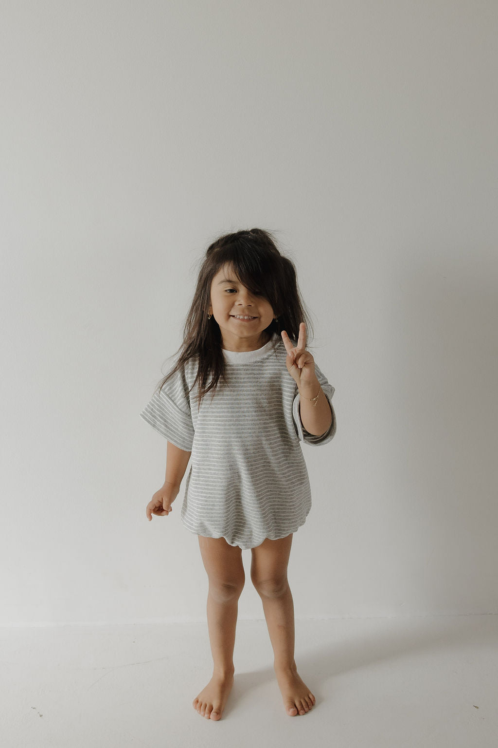 Terry T-Shirt Romper | Grey Stripe