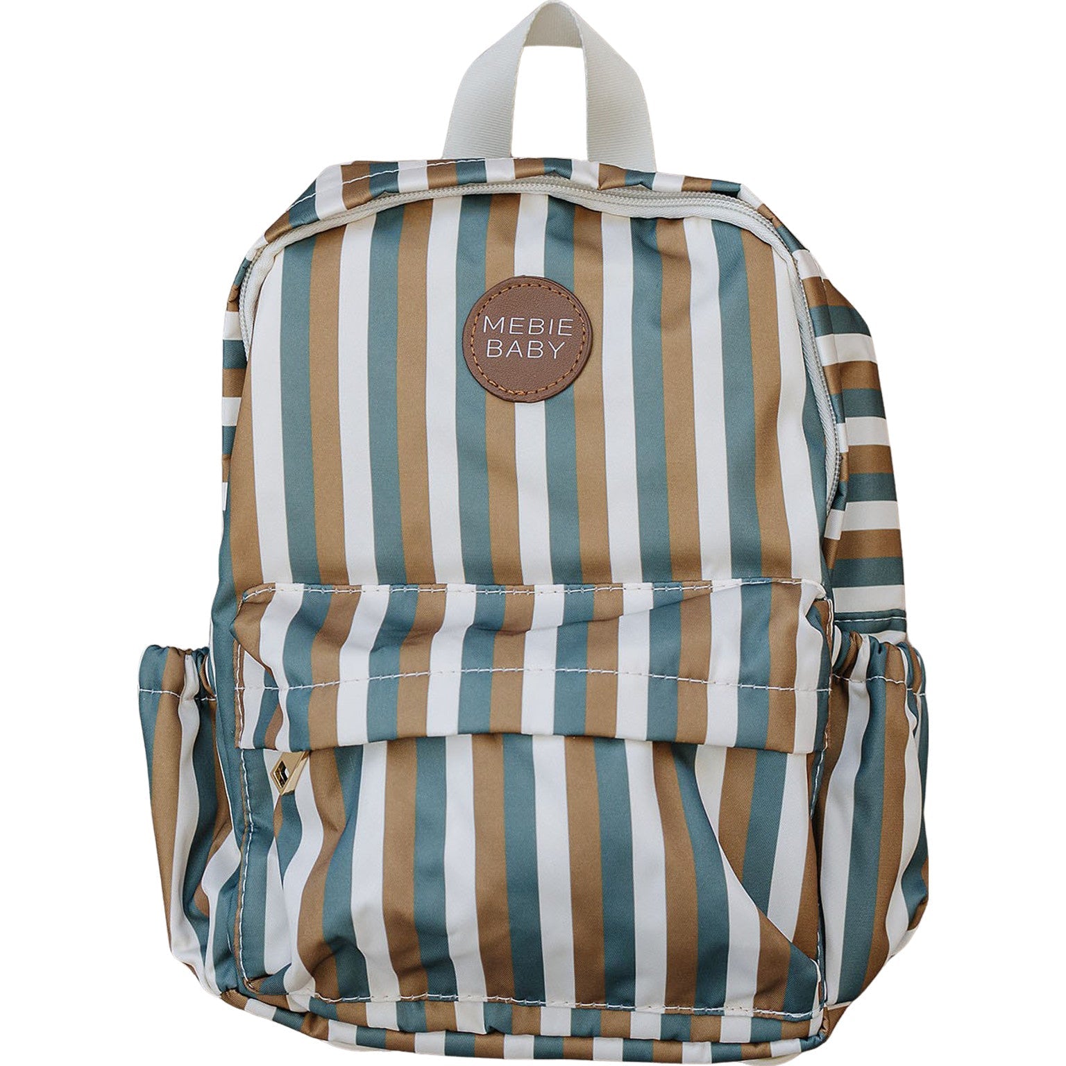 Kids mini backpack in muted stripes, perfect for preschool and playdates, featuring adjustable straps and roomy pockets.