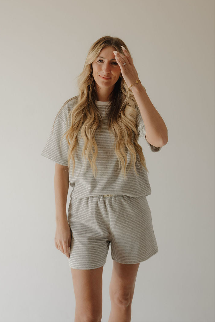 Women's Terry Short Set | Grey Stripe
