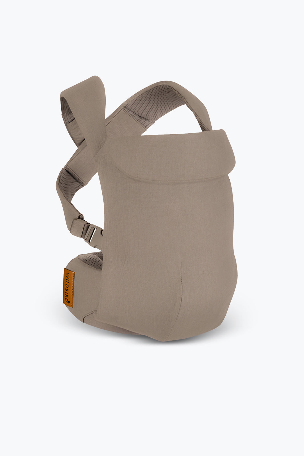 Desert Lark aerial carrier in cool taupe grey, designed for comfort and style in babywearing.