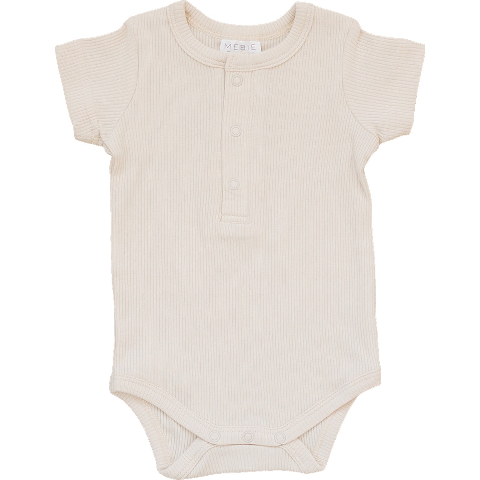 Vanilla organic baby bodysuit, ribbed design with short sleeves and easy-snap bottom for comfort and style.