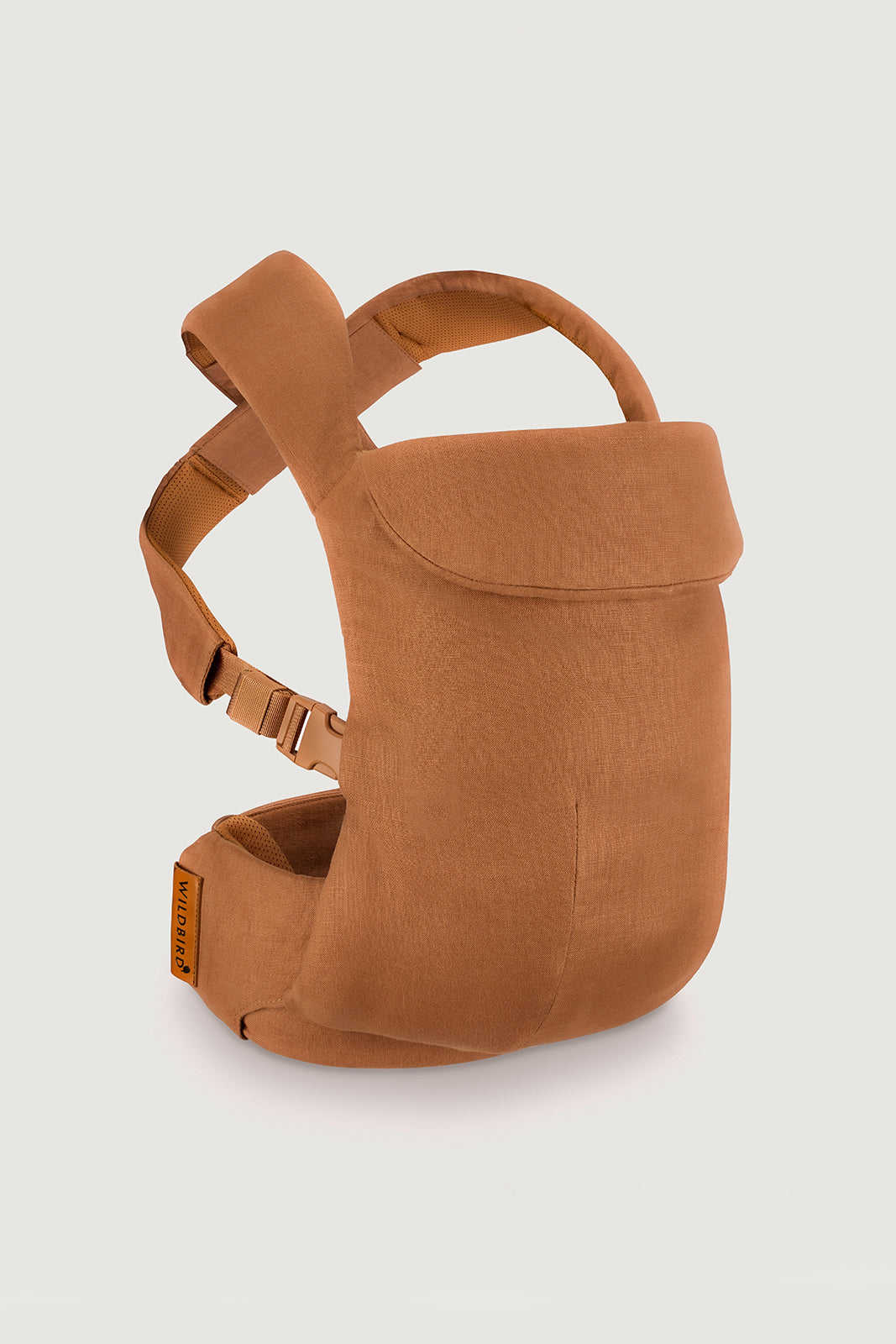Willow Aerial Carrier in creamy caramel brown with matching straps, mesh, and buckles for comfort and style.