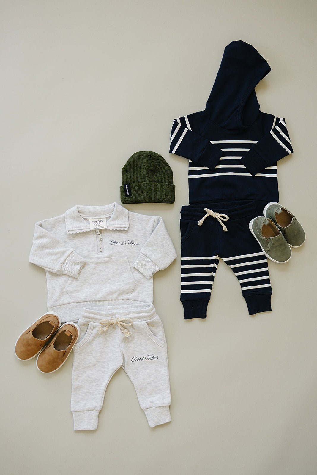 Navy stripes hooded French terry set for boys with matching joggers and accessories, perfect for school outfits.