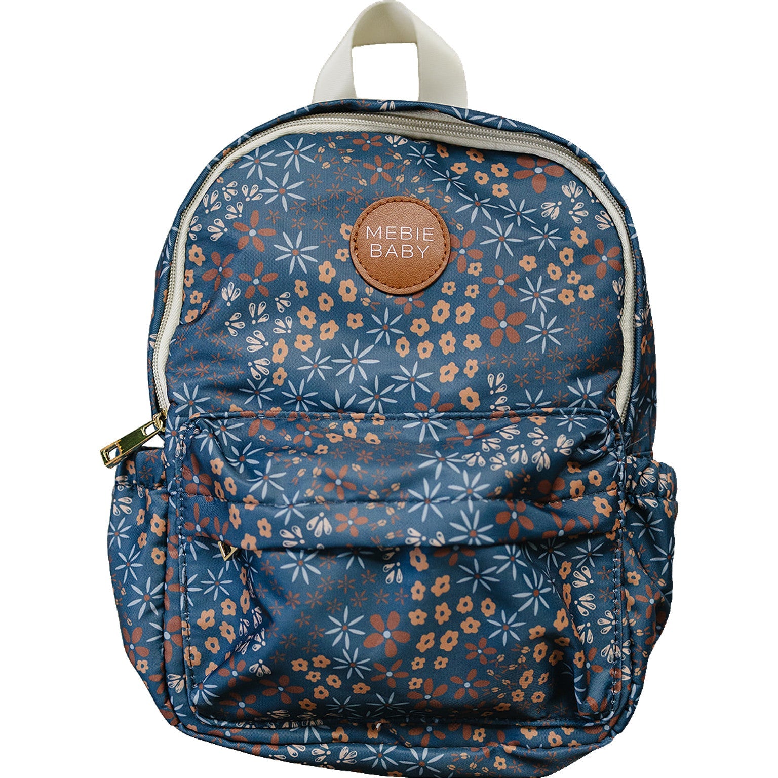 Navy floral mini backpack for kids, featuring adjustable straps and lightweight design, perfect for toddlers' everyday adventures.