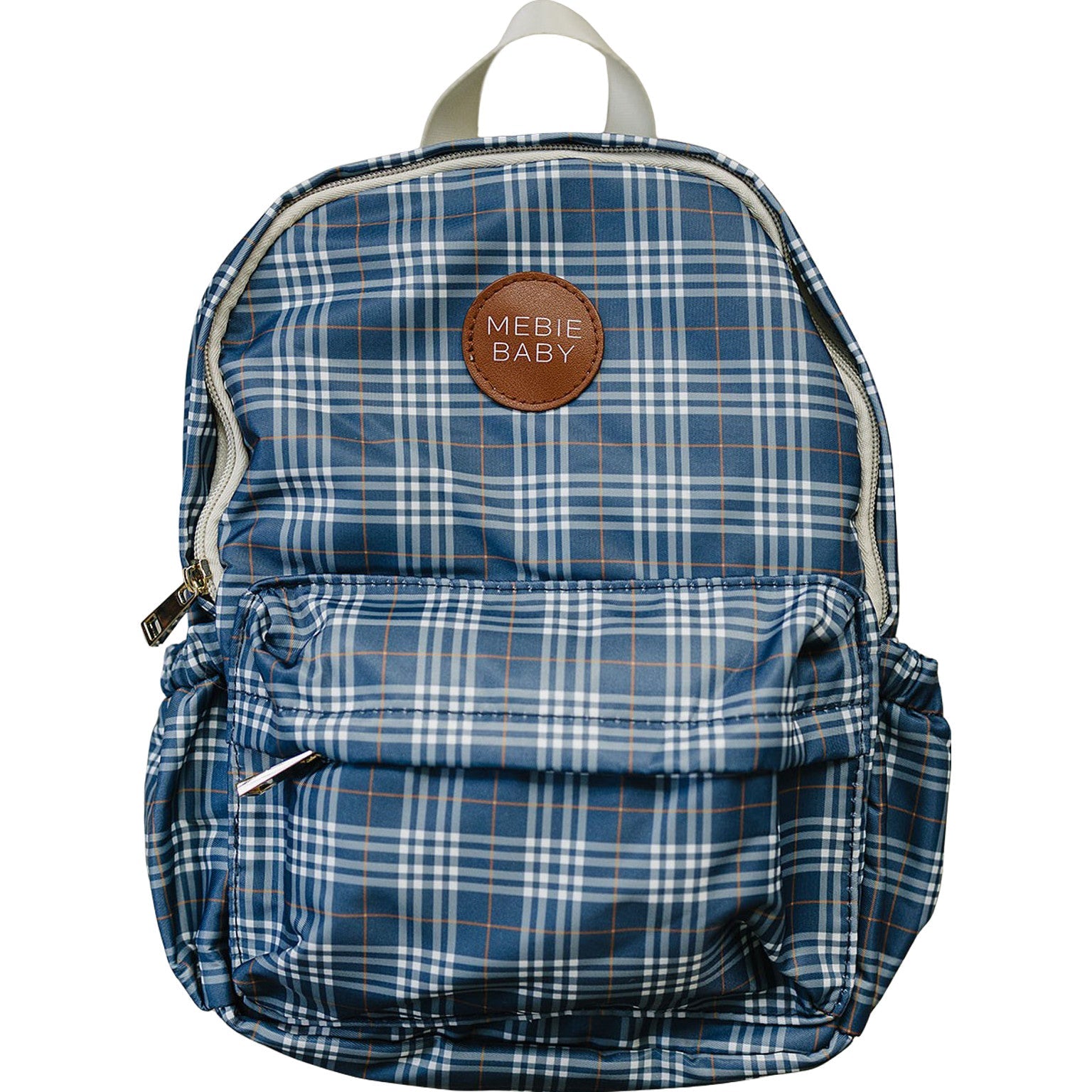 Navy plaid mini backpack for kids, perfect for toddlers and preschoolers with adjustable straps and zip compartments.