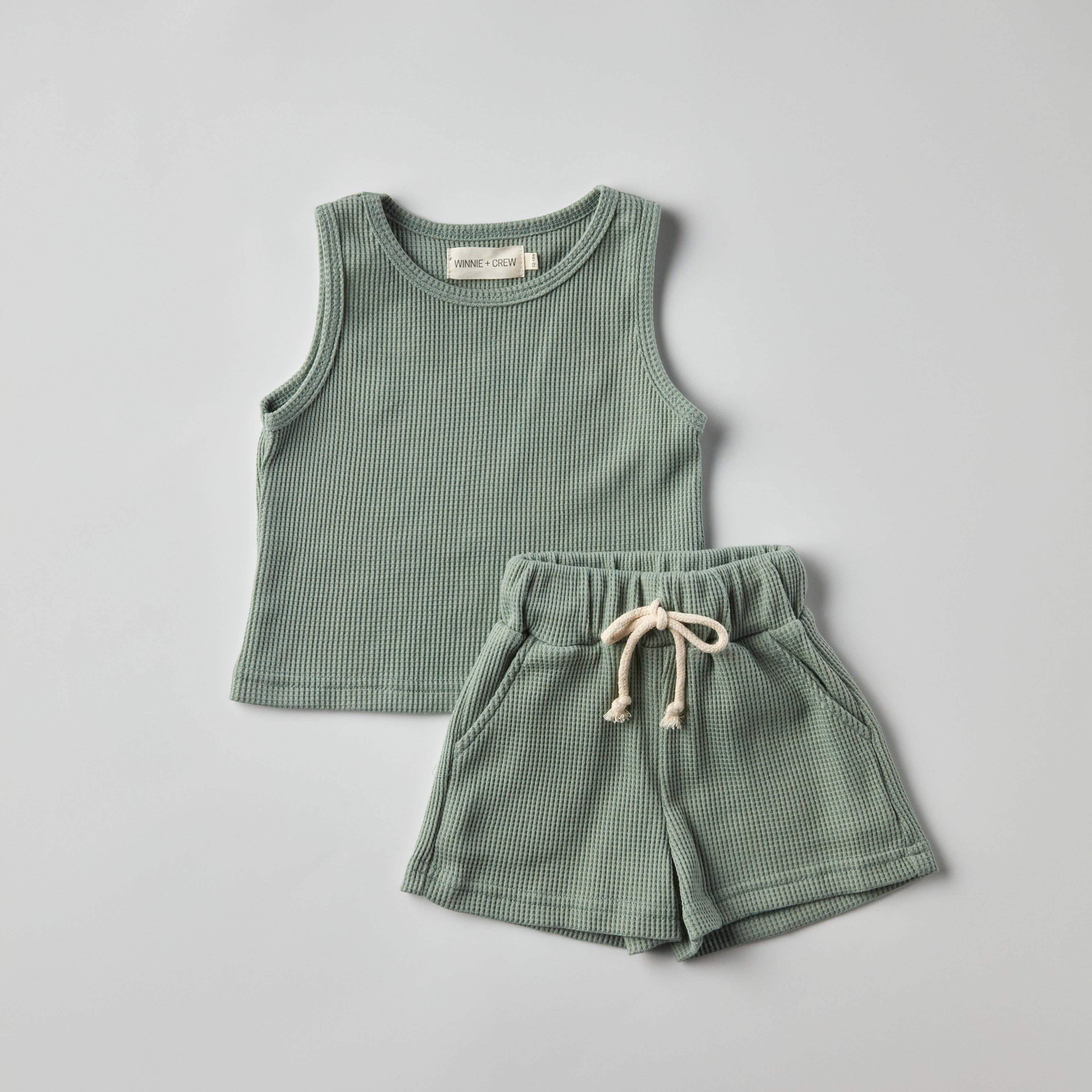 Madden Tank Set in teal, a comfy toddler summer outfit featuring a matching tank and shorts, perfect for warm-weather wear.