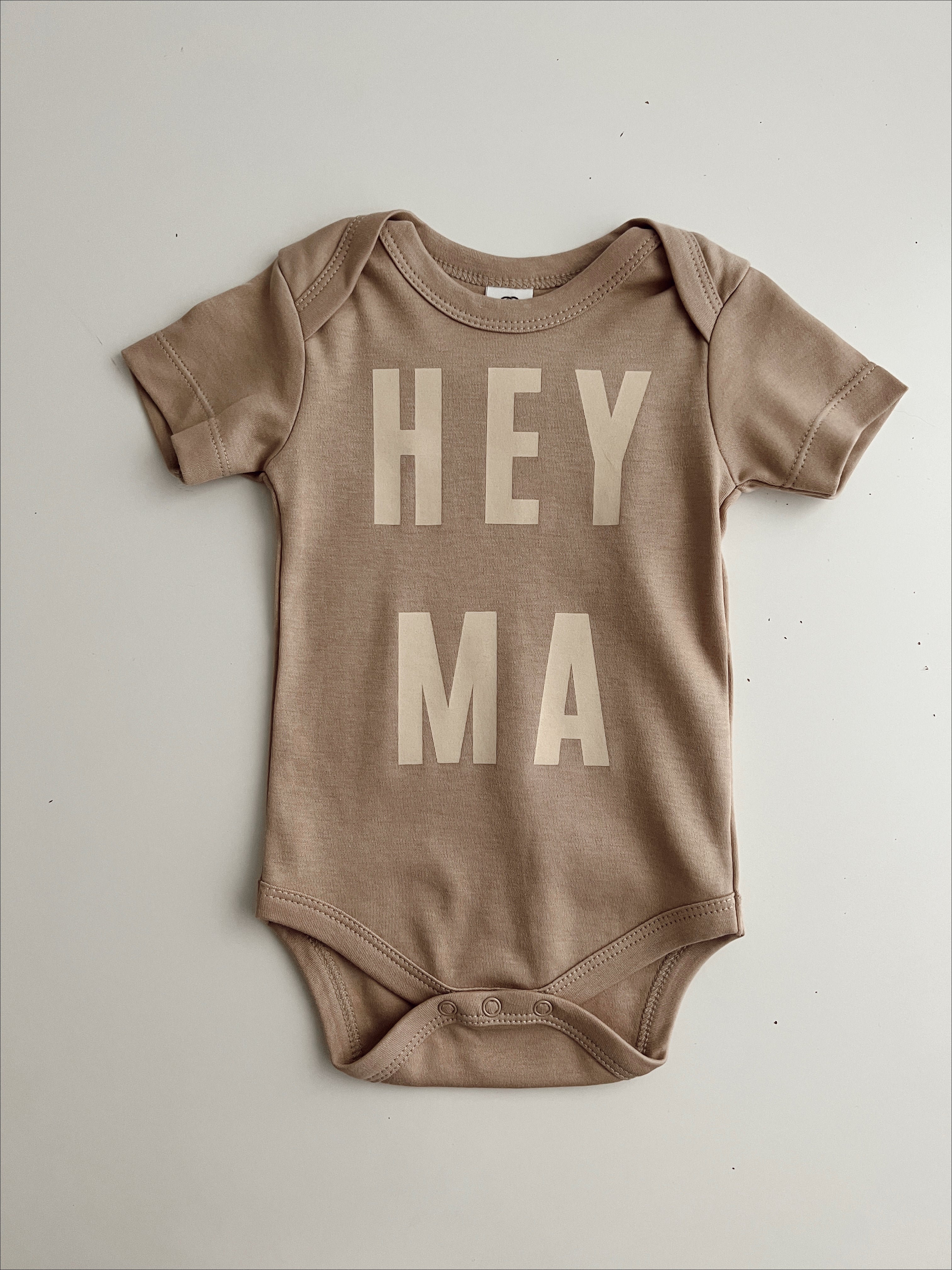 Hey Ma organic baby onesie in cream, soft cotton, ethically made for trendy and cool baby styles.