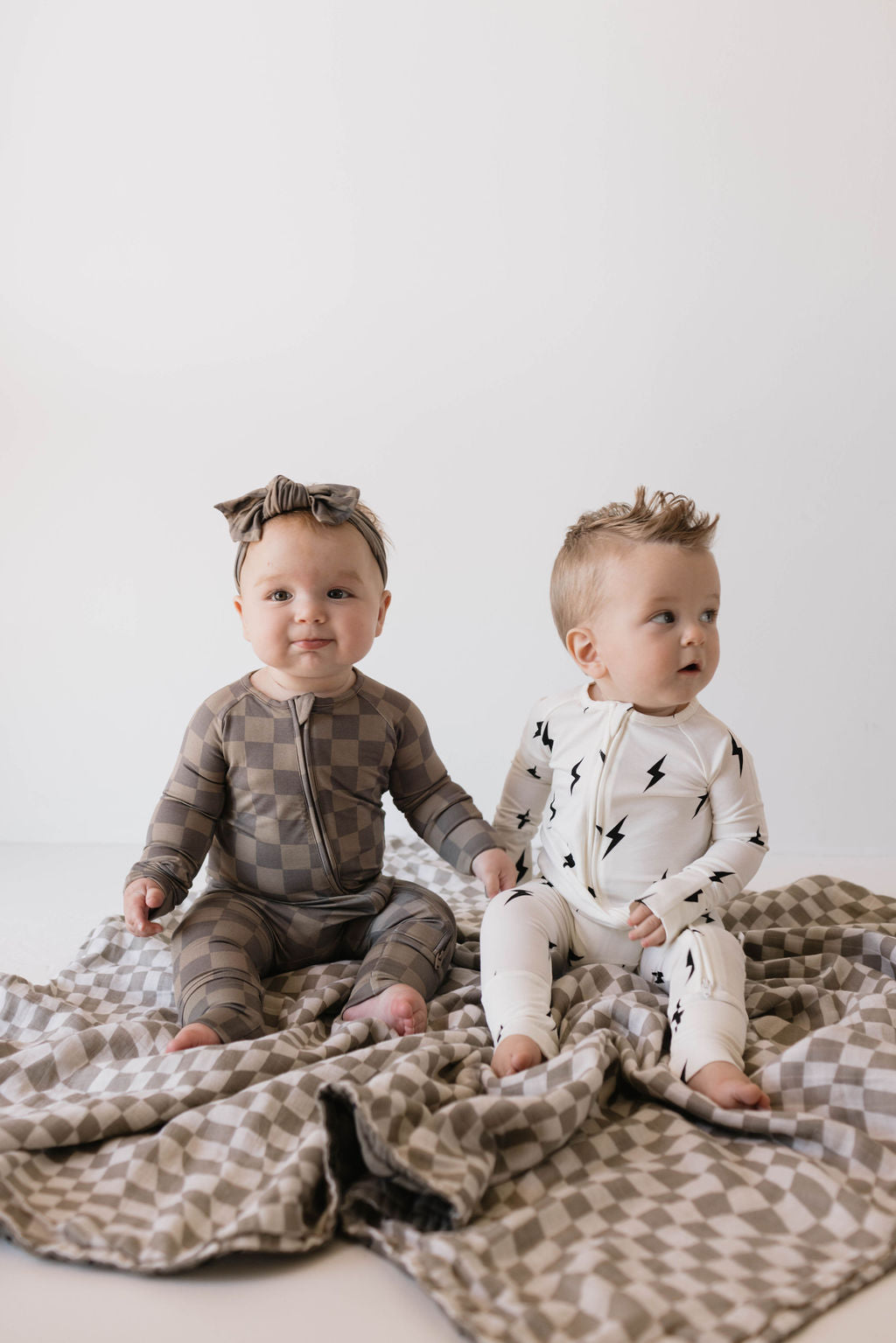 Bamboo Zip Pajamas | White & Black Lightning Bolt