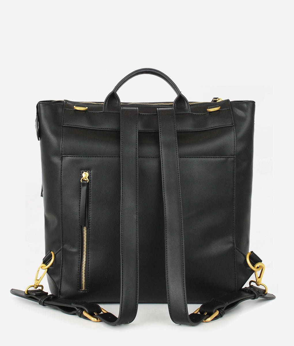 Square Diaper Bag Backpack in premium matte faux leather with convertible straps and multiple pockets for busy parents.