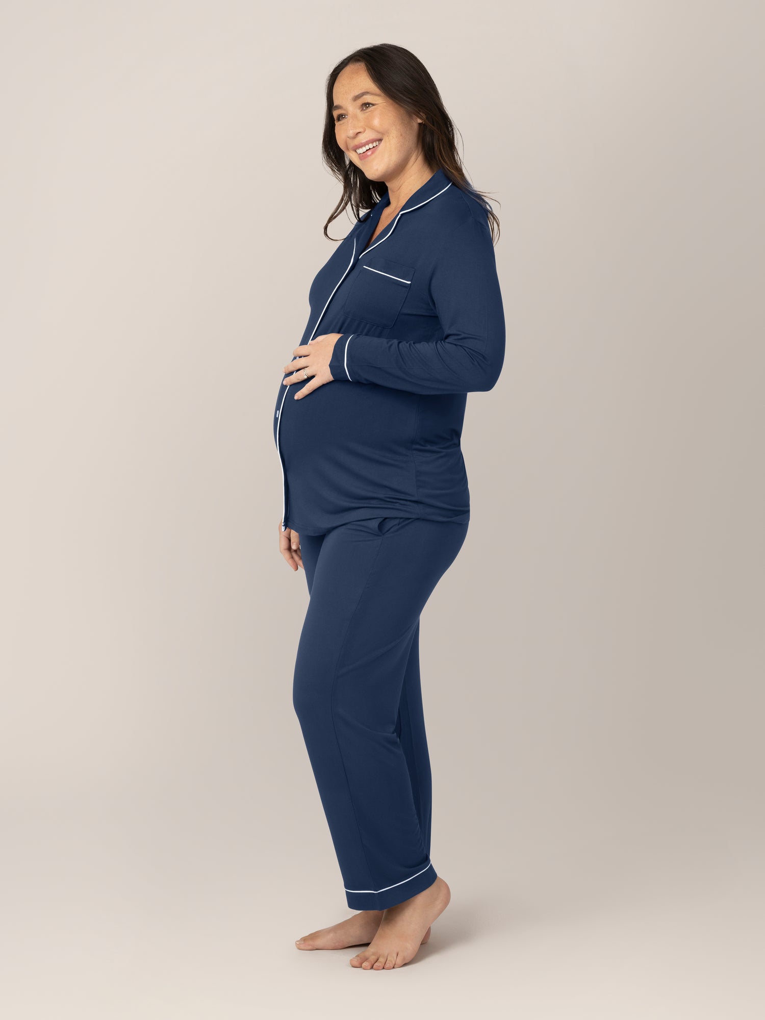 Clea Bamboo Long Sleeve Pajama Set | Navy