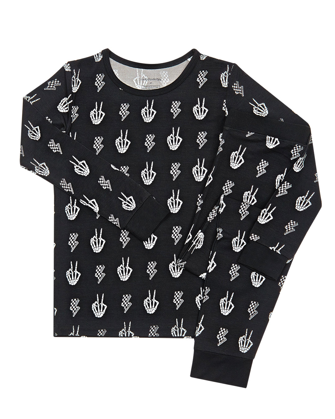 Bamboo Two-Piece Set Skelly Vibes black top with playful skeleton graphics for kids.
