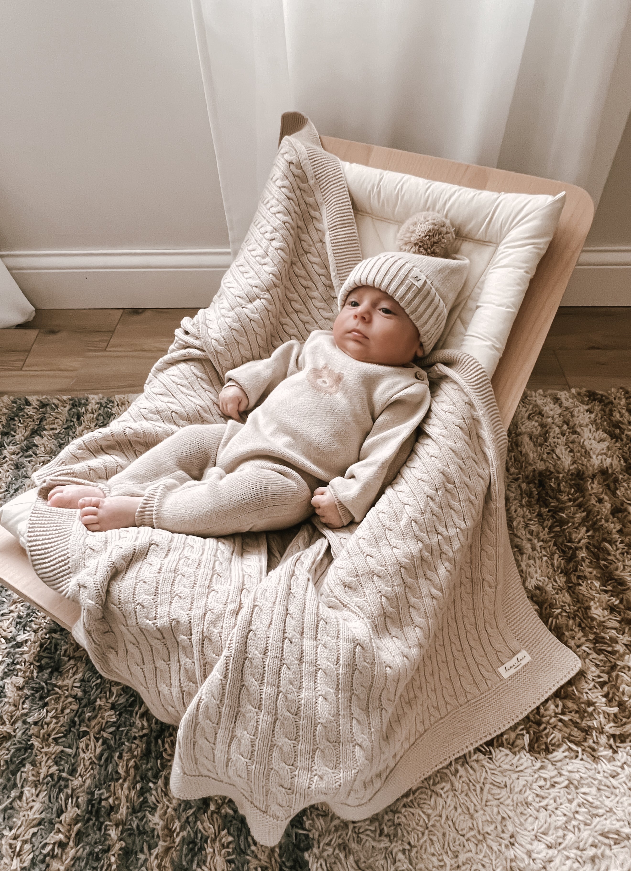 Cable Knit Baby Blanket - Beige