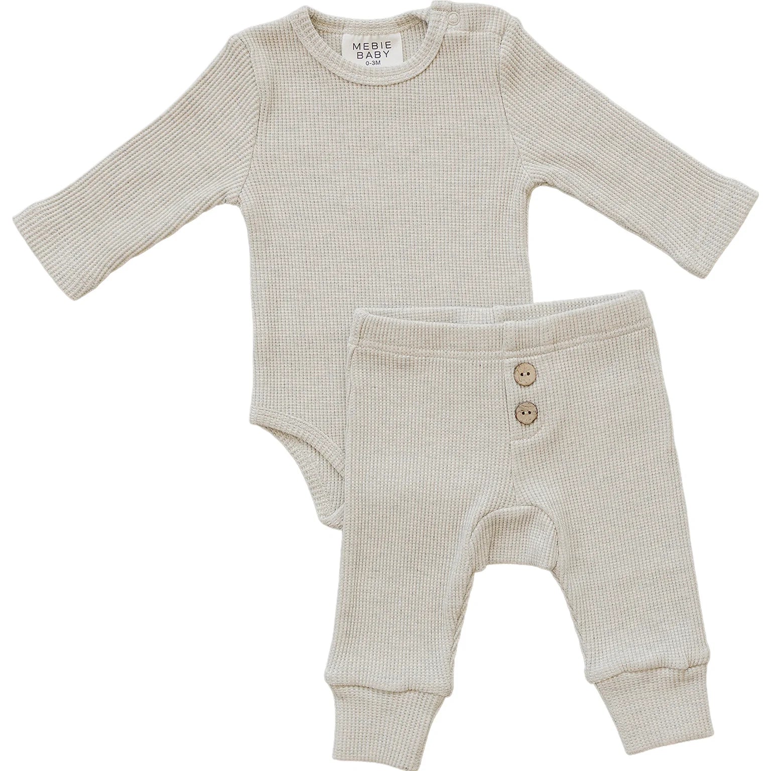 Waffle Knit Baby Bodysuit Set – Heather Grey featuring a soft bodysuit and pants for babies.