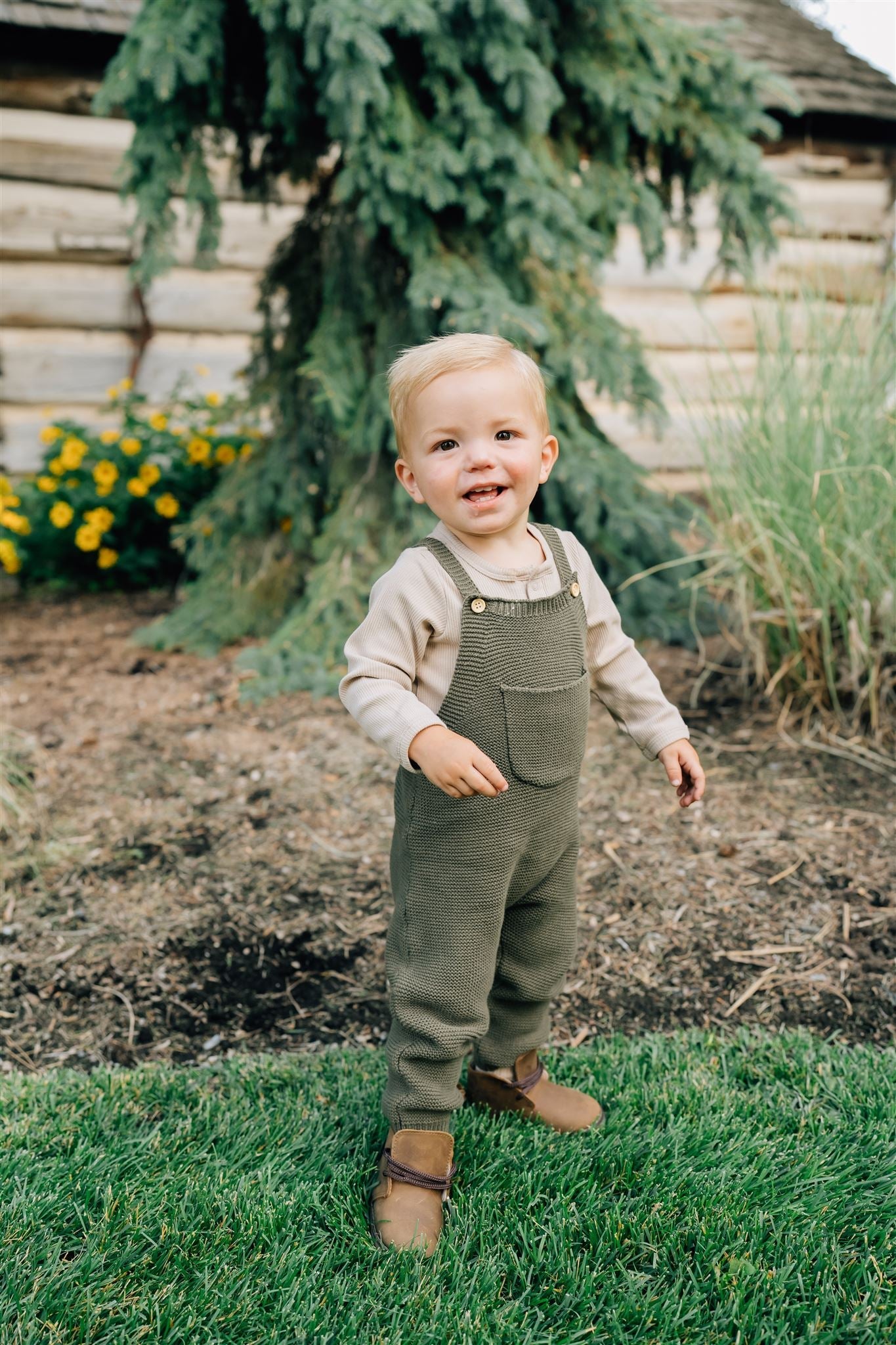 Olive Knit Overalls