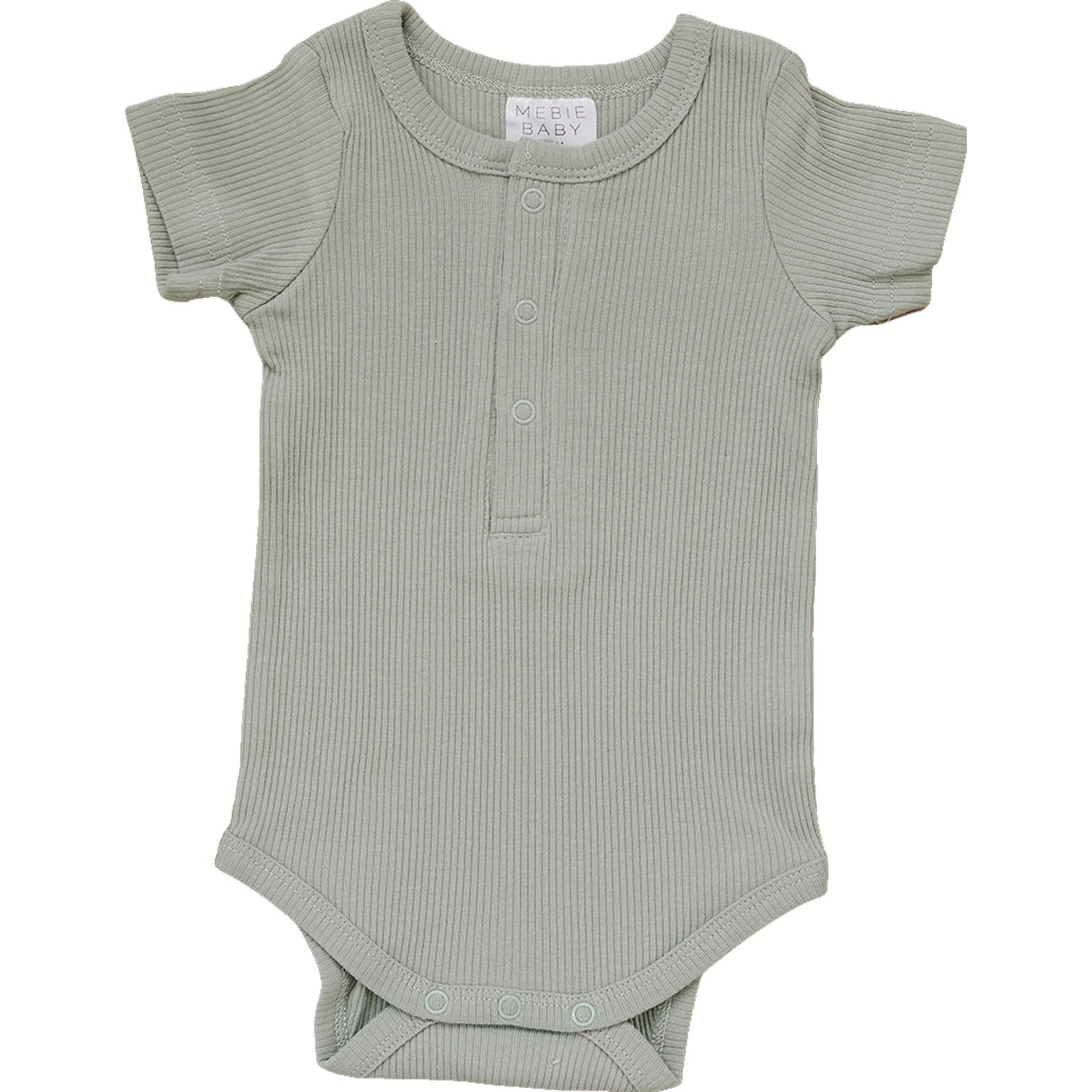 Sage organic baby bodysuit in ribbed cotton with snap closure for easy diaper changes.