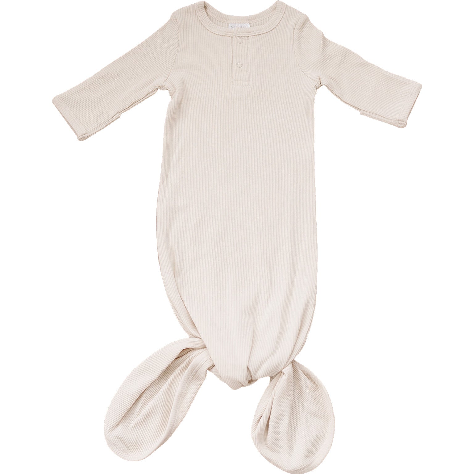 Vanilla organic baby knot gown made from GOTS-certified cotton, featuring fold-over mittens and a comfy knot bottom.
