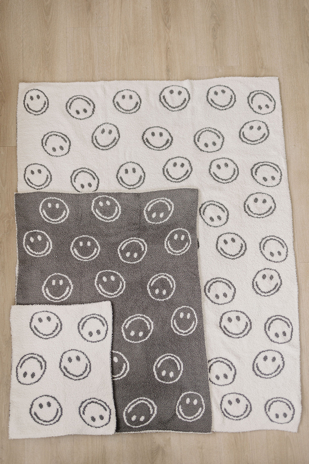 Charcoal Smiley Taupe Plush Blanket