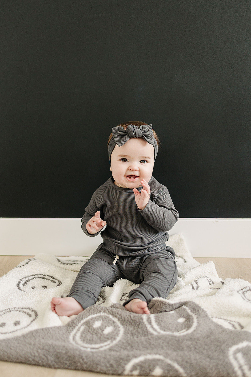 Charcoal Smiley Taupe Plush Blanket