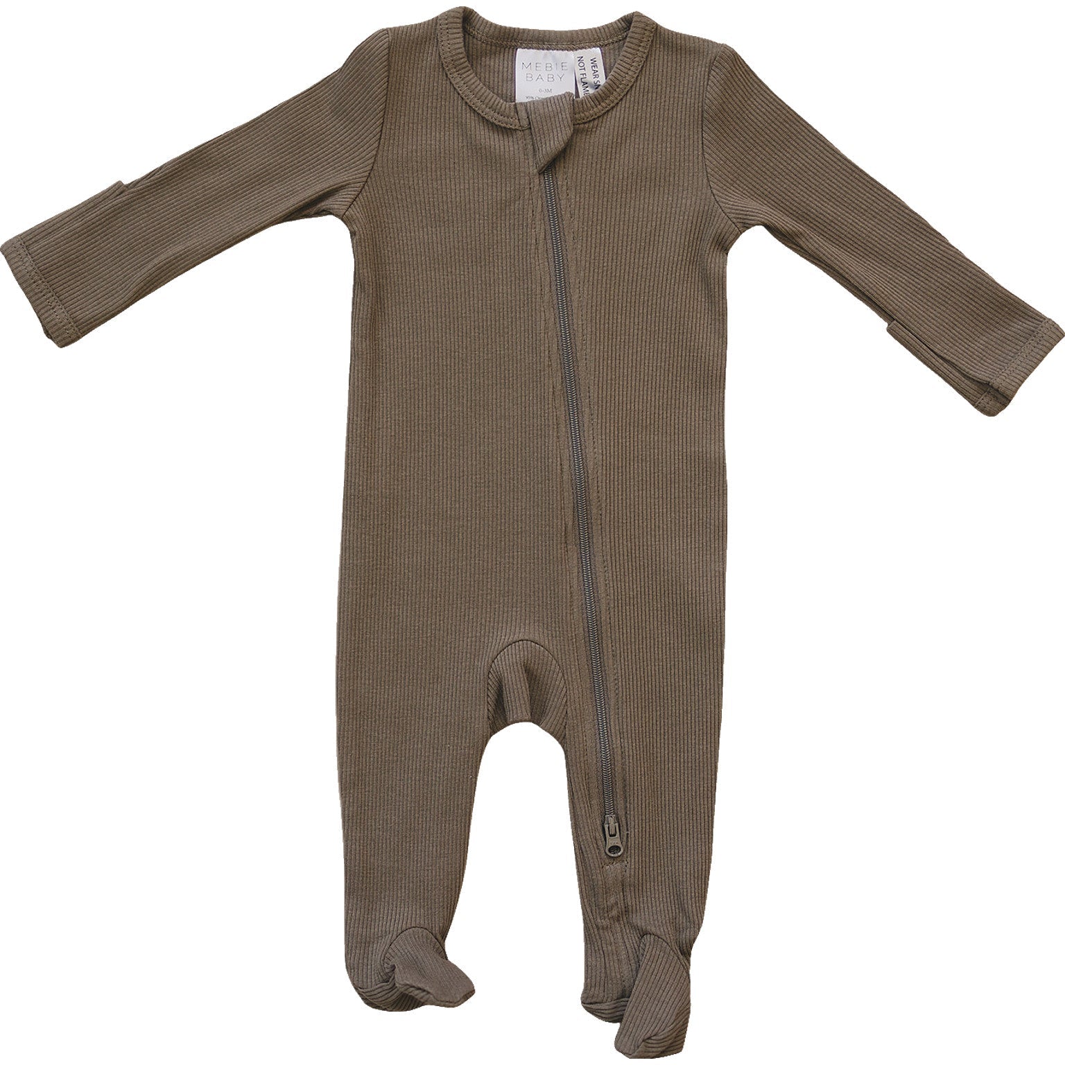 Cozy cocoa organic baby pajamas with a zip-up design and fold-over mittens for easy diaper changes.