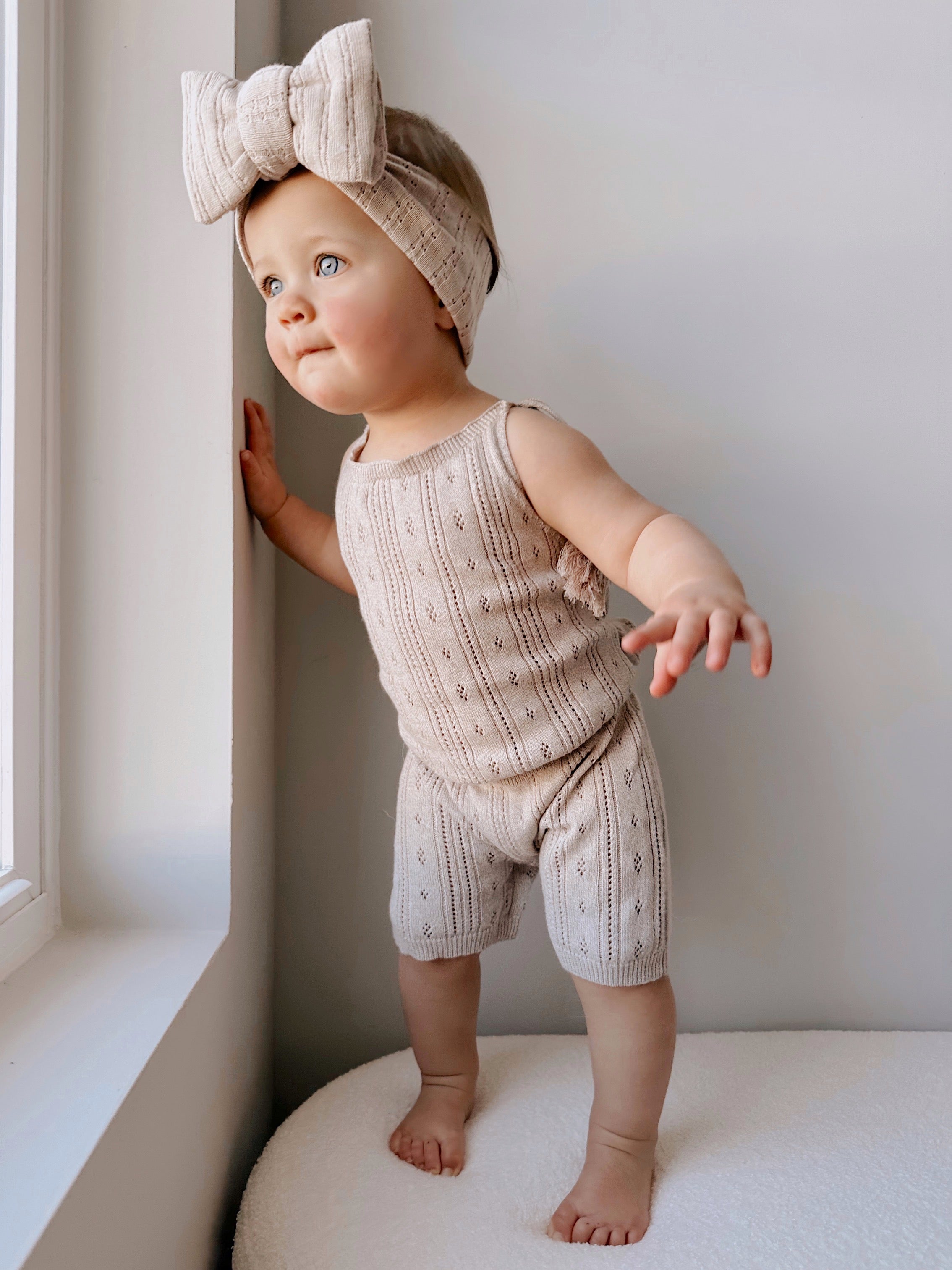 Pointelle Romper - Heather Beige