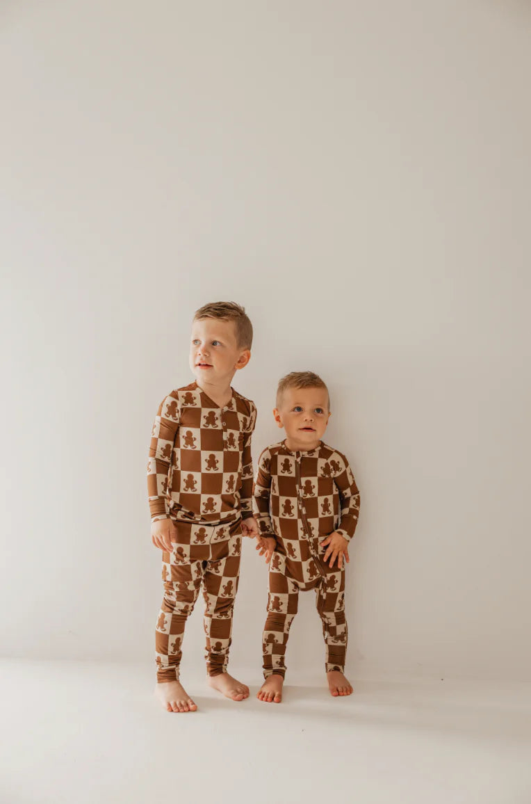 Bamboo Zip Pajamas | Gingerbread Checkerboard