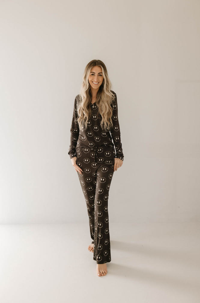 Women's Bamboo Pajamas  | Charcoal & White FF Smile