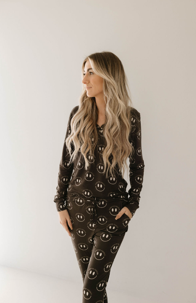 Women's Bamboo Pajamas  | Charcoal & White FF Smile