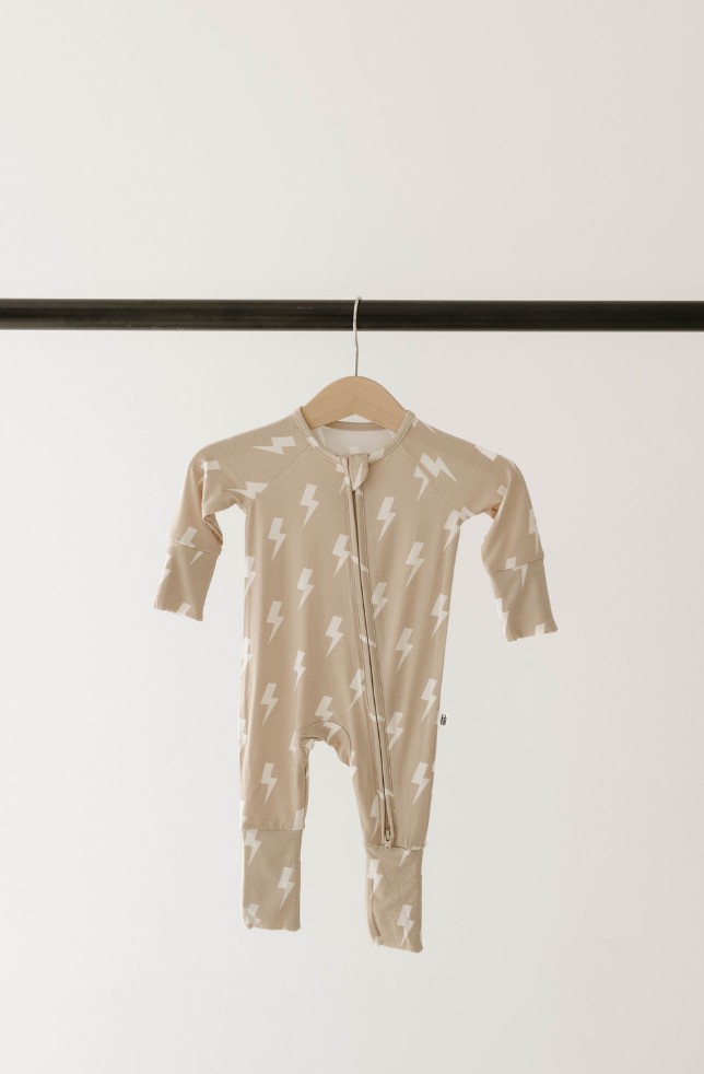 Bamboo Zip Pajamas | Tan & Cream Lightning Bolt