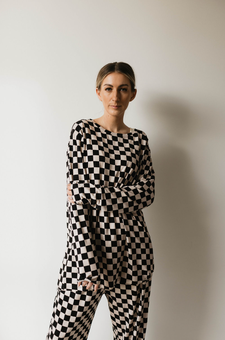 Black Checker  | Adult  Bamboo Pajamas