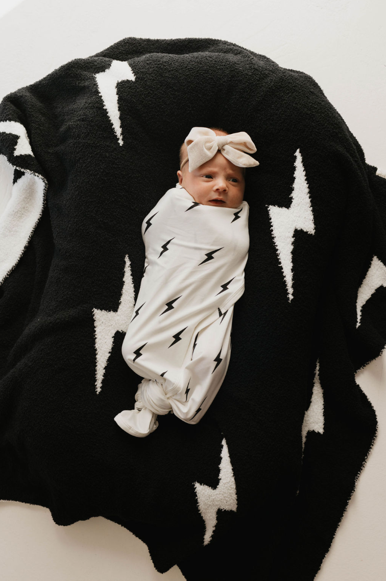 Bamboo Infant Swaddle | White & Black  Lightning Bolt