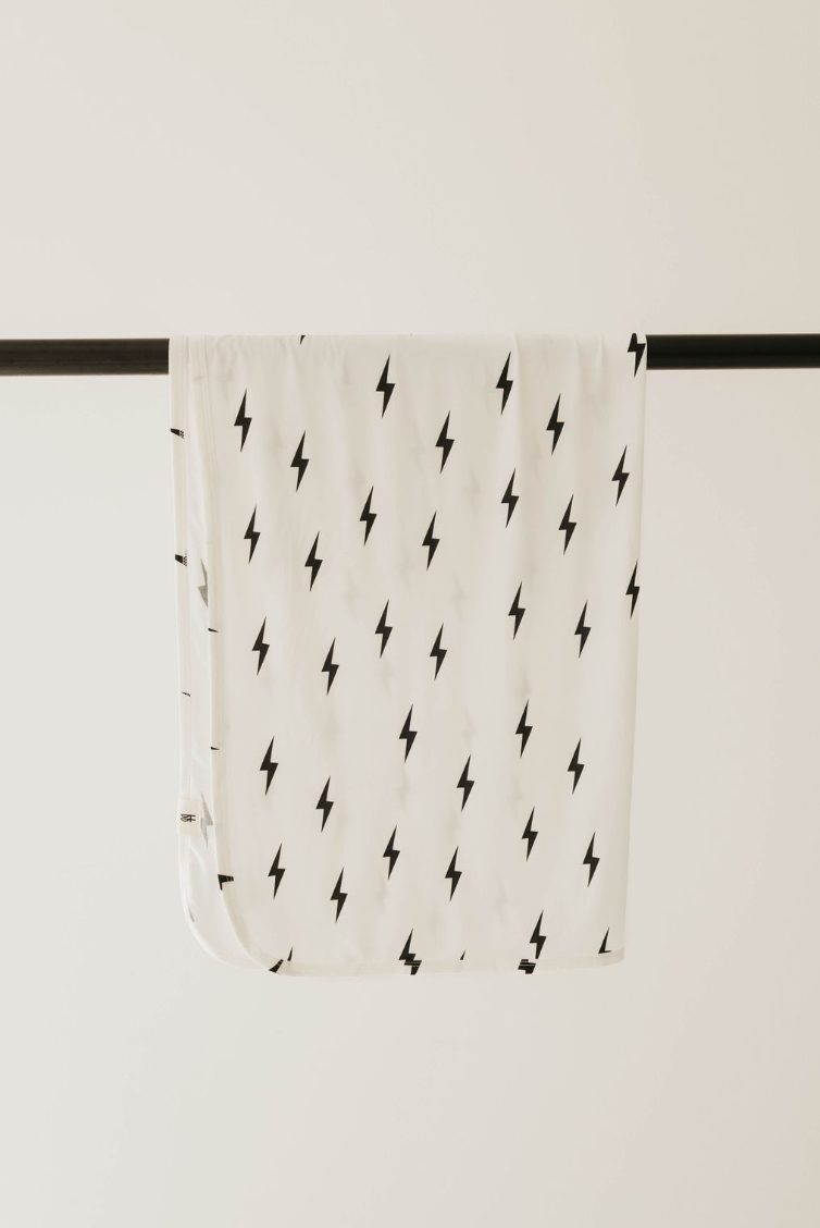 Bamboo Infant Swaddle | White & Black  Lightning Bolt