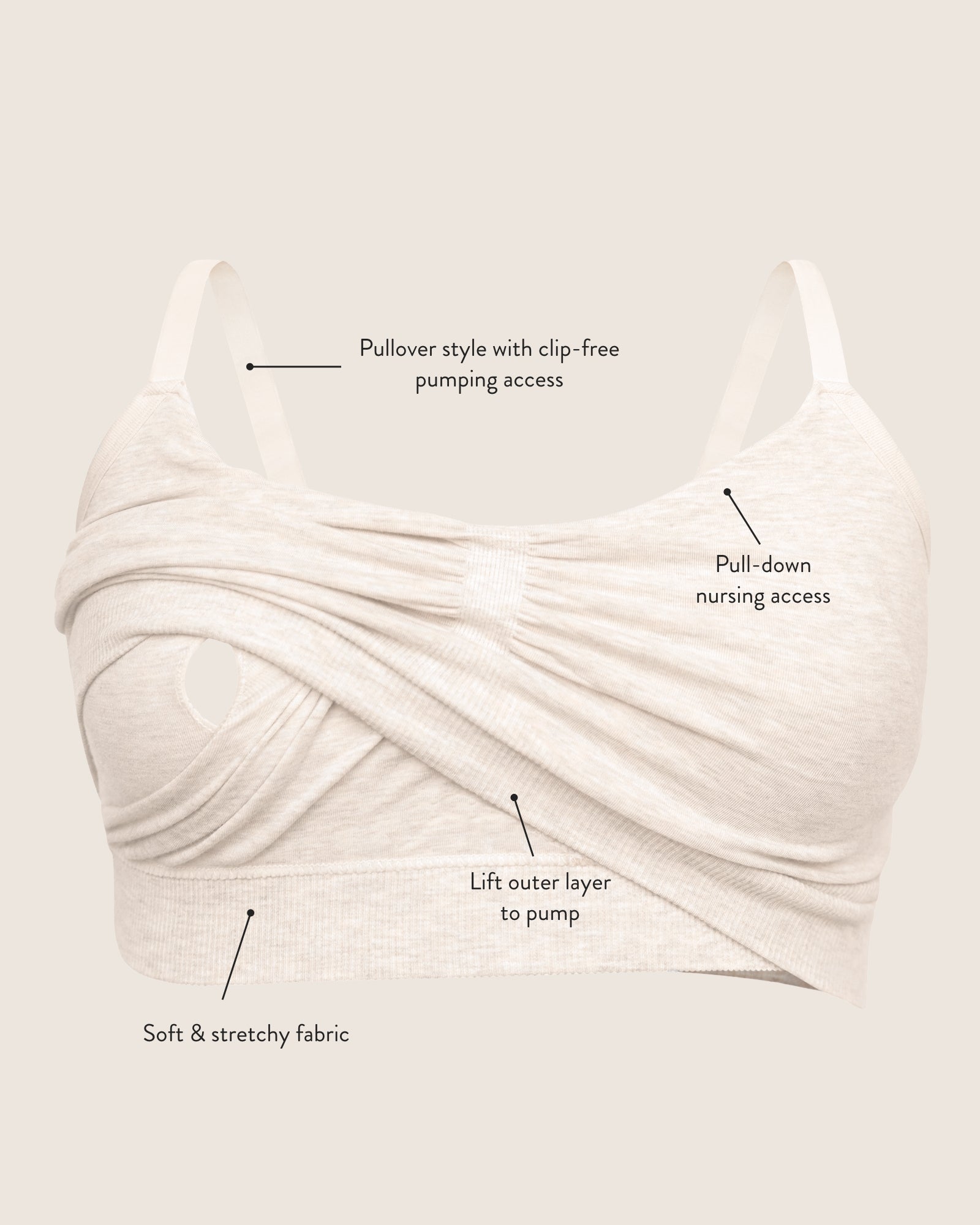 Sublime® Bamboo Hands-Free Pumping Lounge & Sleep Bra | Oatmeal Heather