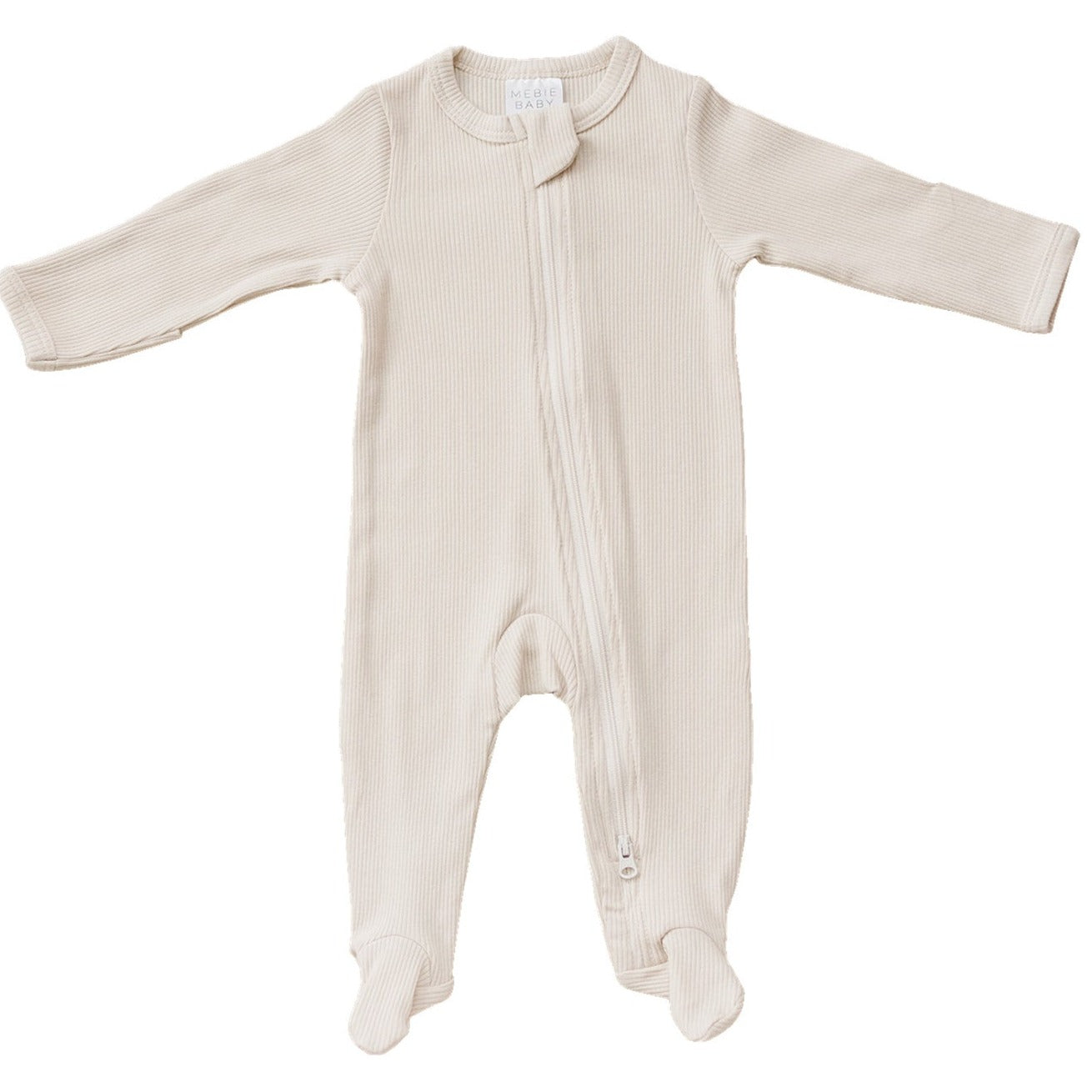 Vanilla organic cotton baby zipper sleeper, soft ribbed fabric with two-way zipper for easy diaper changes.