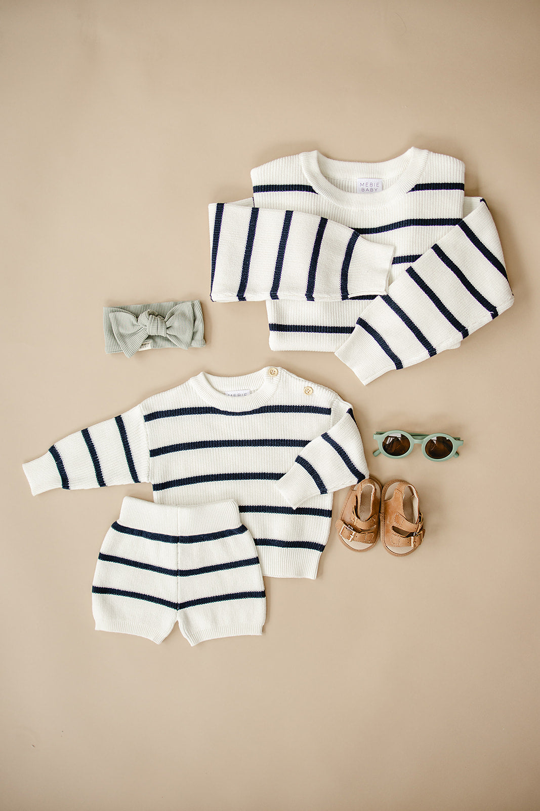 Navy Stripe Knit Shorts