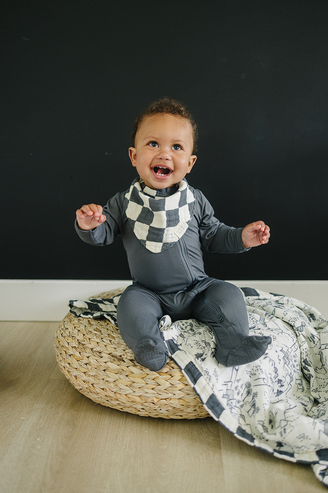 Charcoal Checkered Muslin Bib