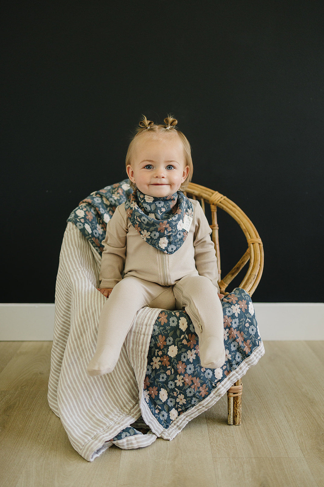 Taupe Stripe + Midnight Floral Muslin Quilt