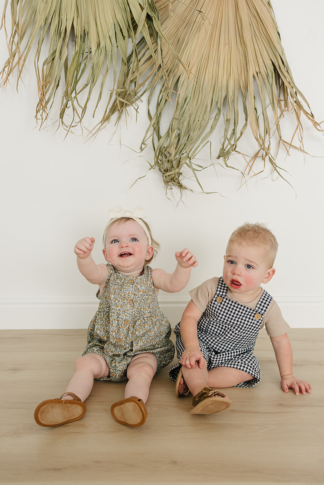 Gingham Short Linen Overalls