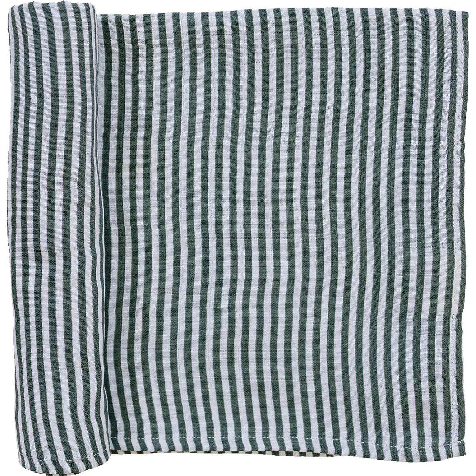 Green stripes muslin swaddle blanket in 100% cotton, lightweight and breathable, perfect for swaddling and layering.