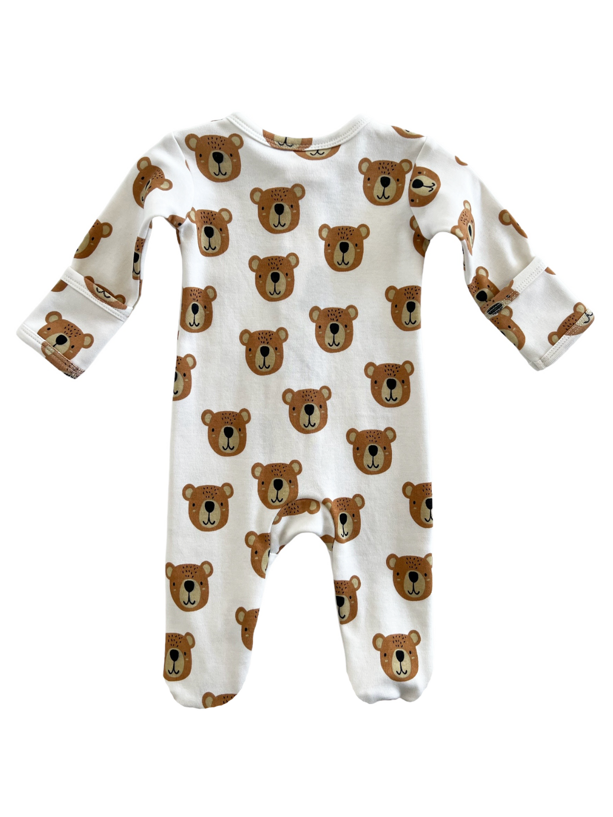 Baby Bear Organic Zip Footie with adorable bear print, cozy and breathable for comfy sleep and play.