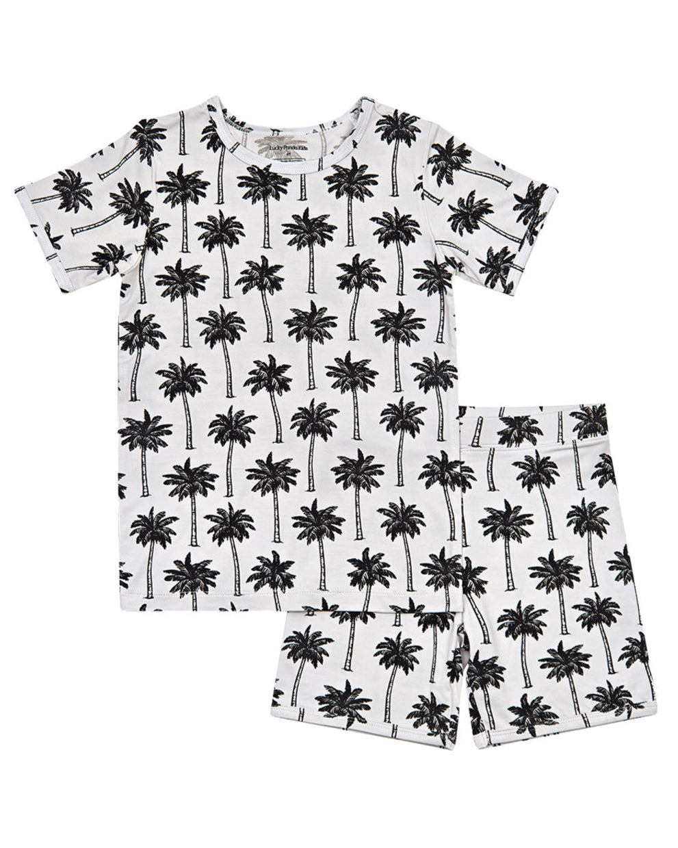 Bamboo shorts set featuring a palm print tee and shorts, perfect for baby and toddler summer adventures.
