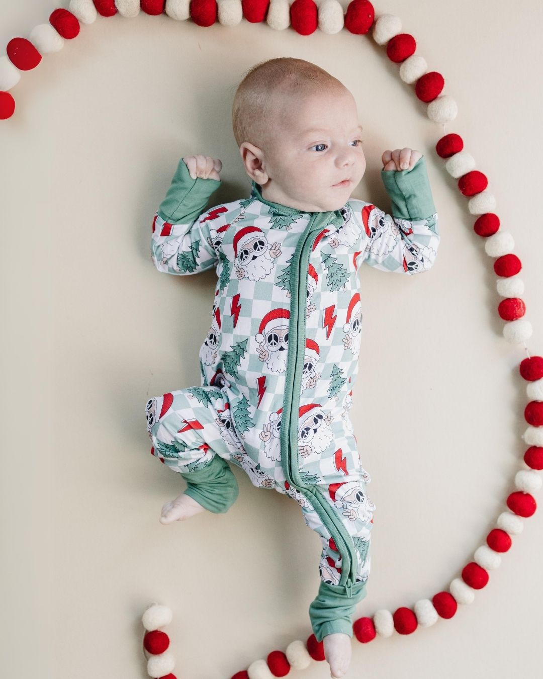 Bamboo Zip Romper | Checkered Santa