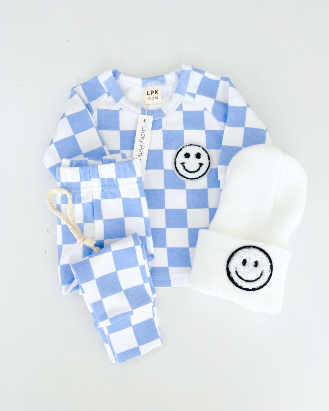 Checkered Smiley Lounge Set | Blue