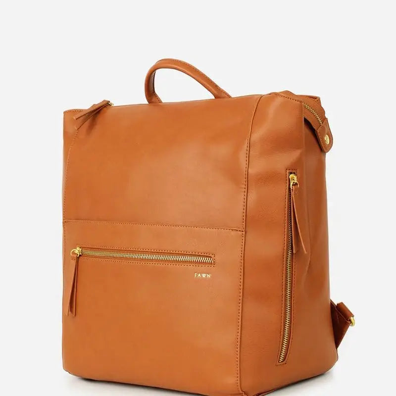 Square Diaper Bag Backpack in premium matte faux leather with multiple pockets and convertible straps.