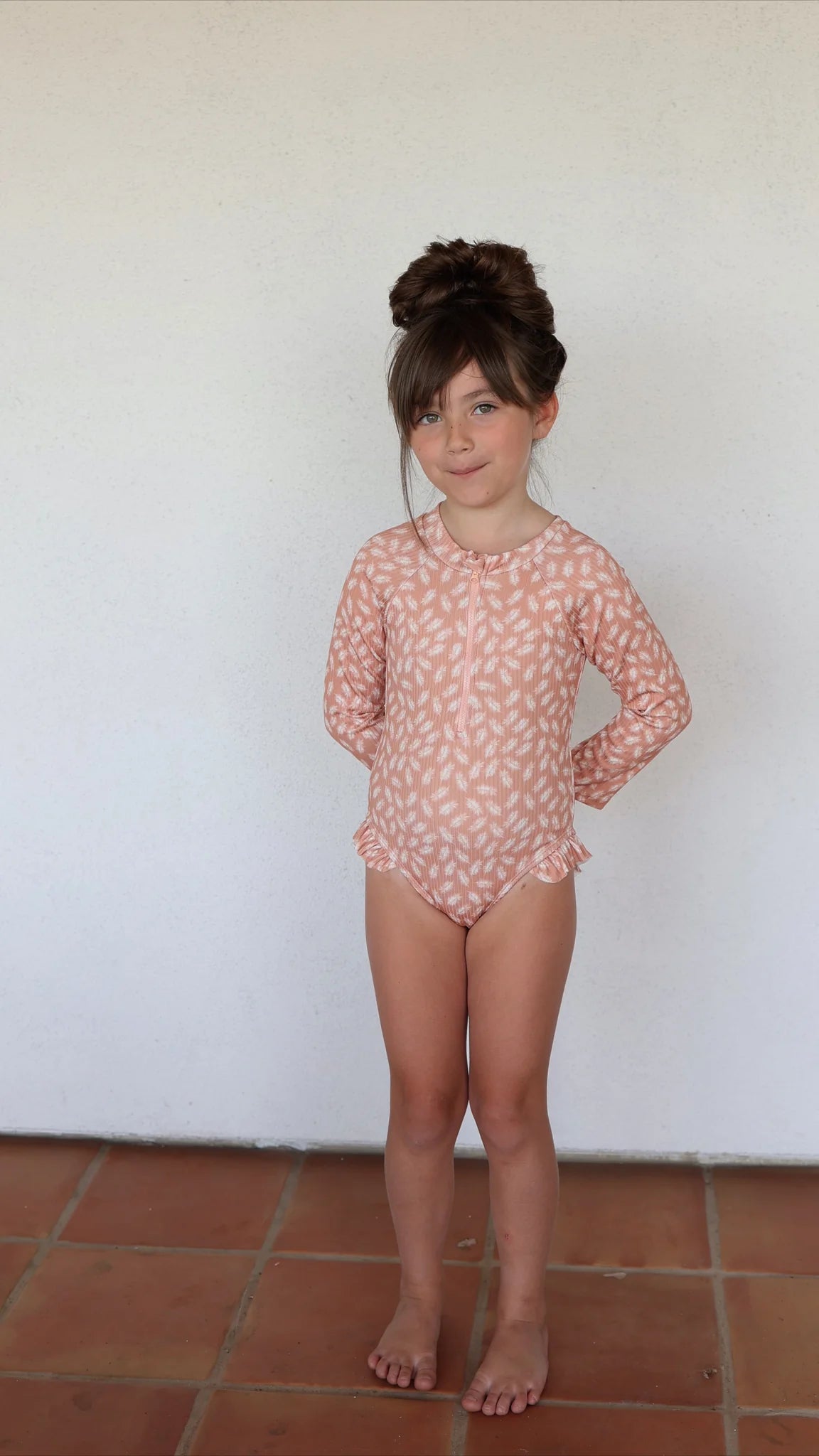 Coral Palm | Girls Long Sleeve Swim Suit