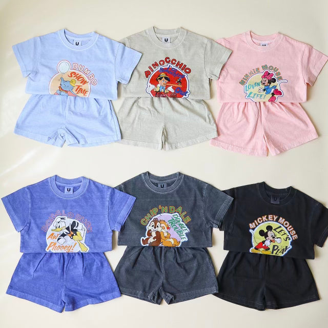 Mickey Friends Vintage Set featuring colorful T-shirt and shorts for kids with beloved Disney characters.