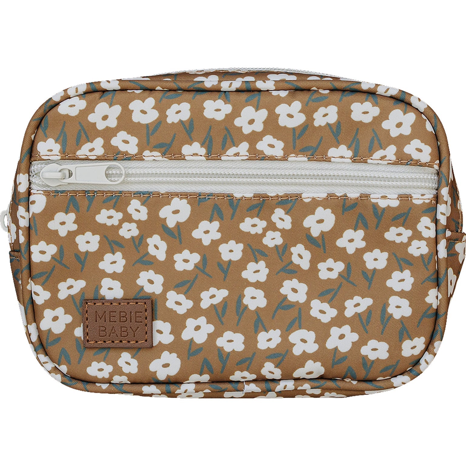 Mustard floral mini fanny pack with zip closure and adjustable strap for kids' adventures.