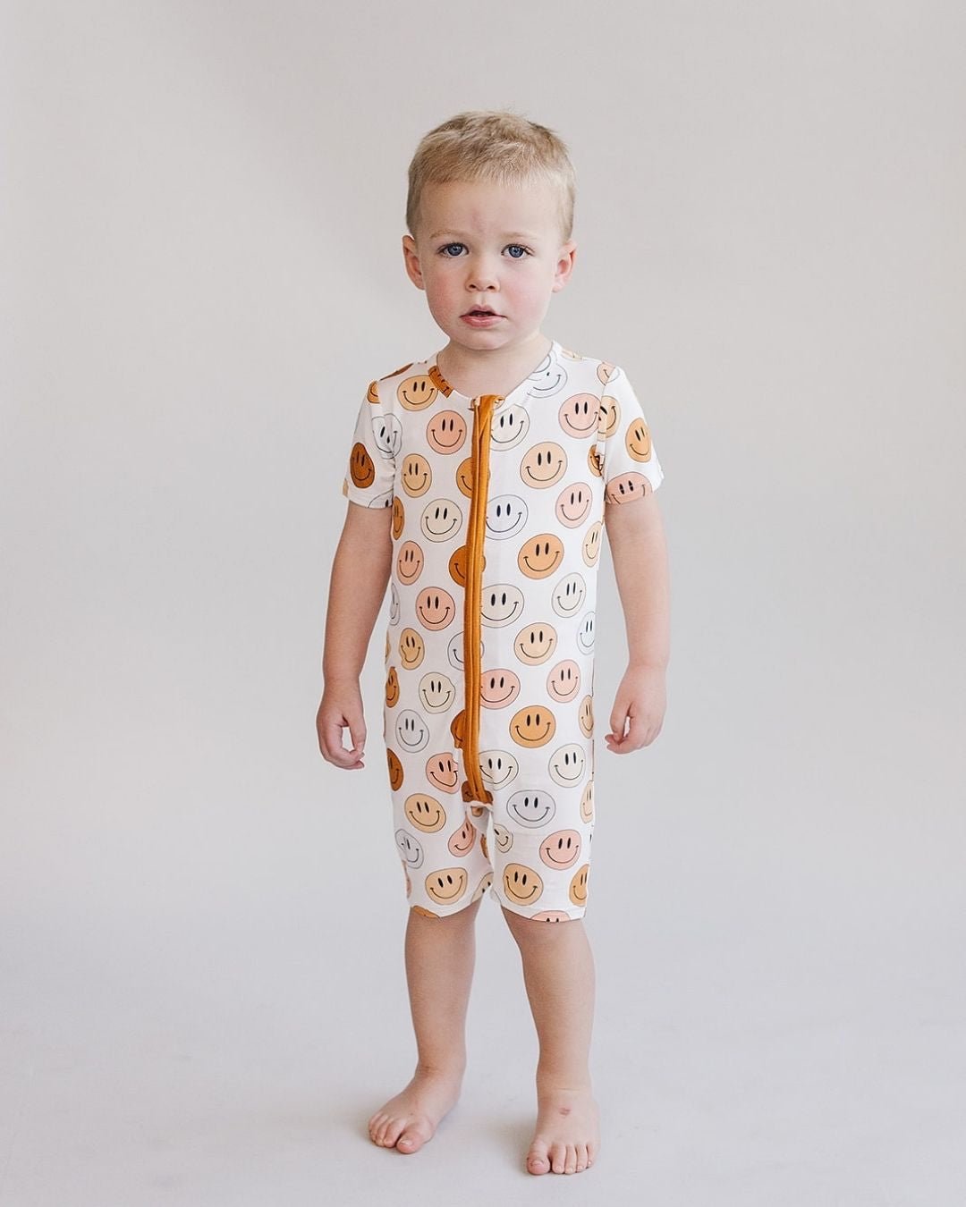 Smiley Bamboo Short Romper | Copper