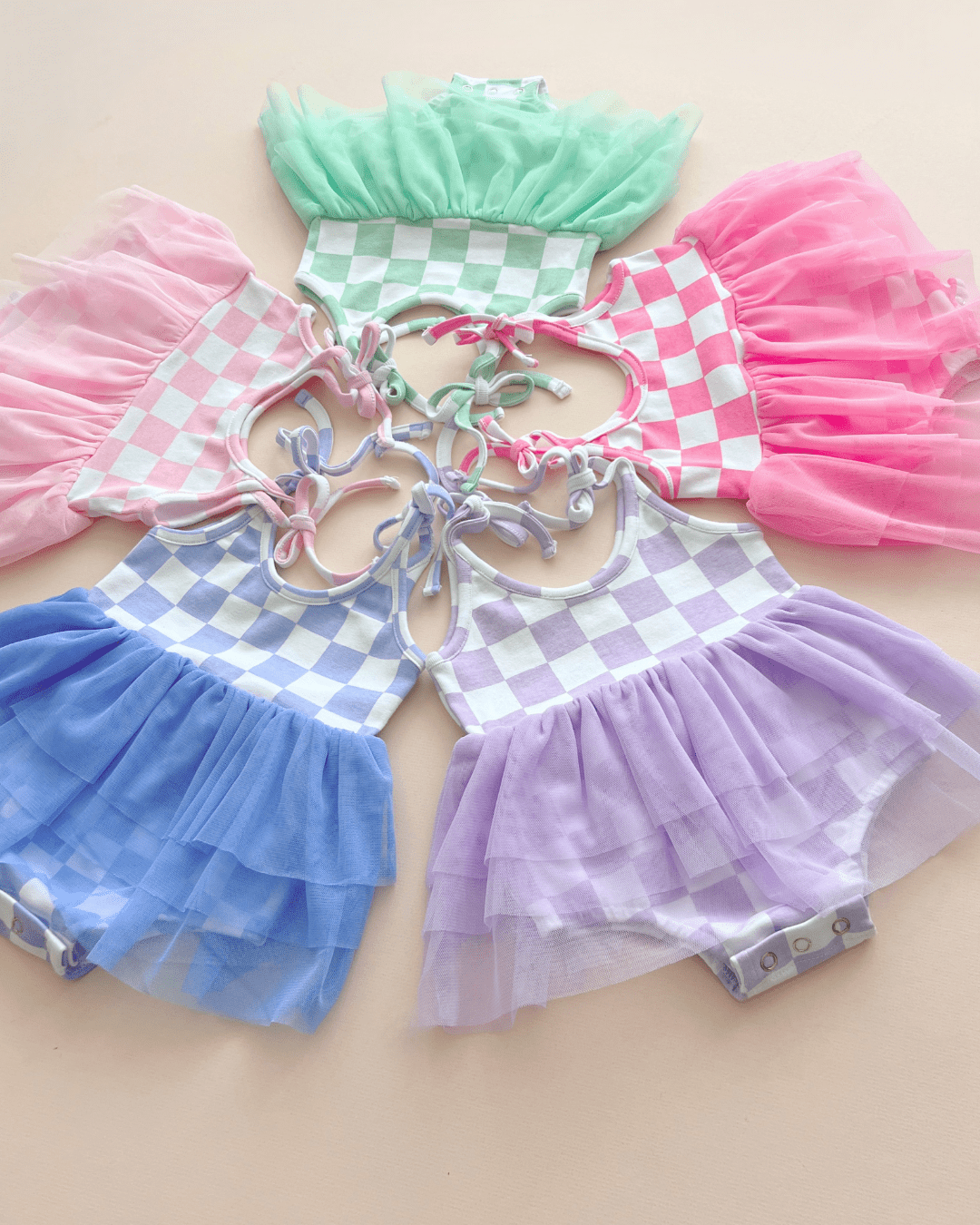 Tutu Romper | Checkered Bubble Gum